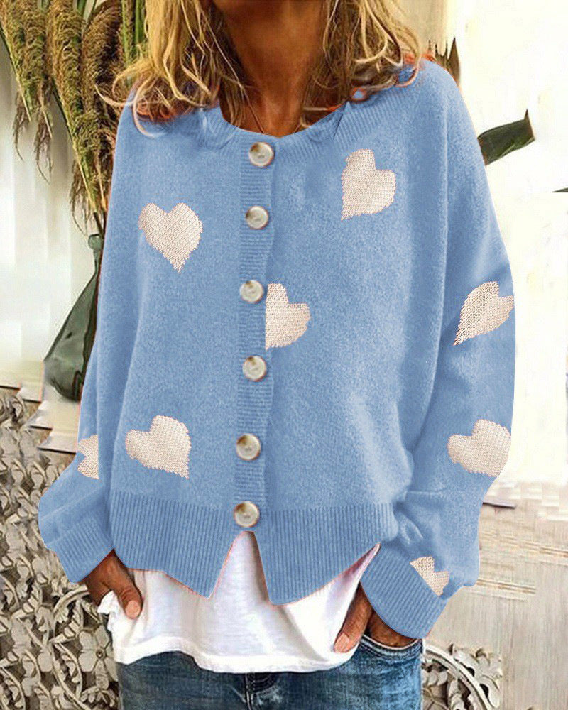 Women's Cool Creative Knitted Single-breasted Love Sweaters