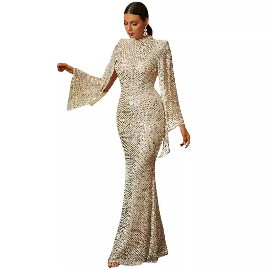 Autumn Temperament Gold Sequined Dress Banquet Dresses