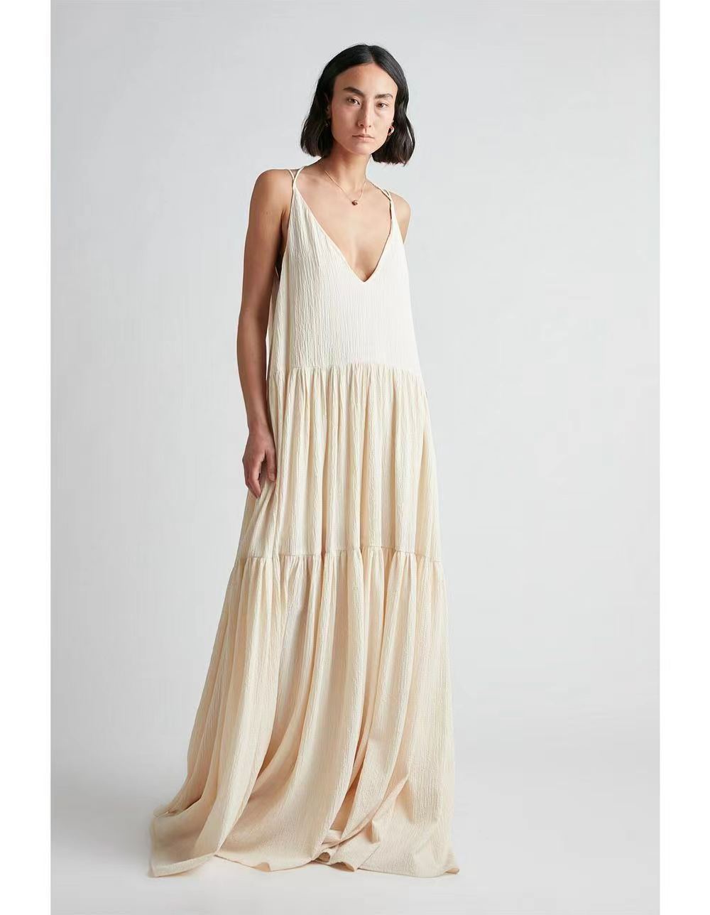 Women's European Loose Solid Color Pleated Irregular Dresses