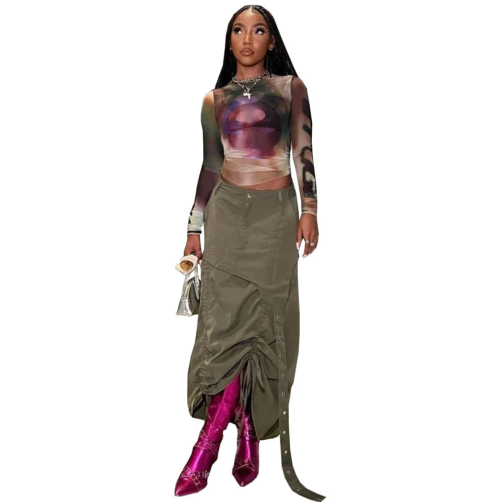 Women's Fashion Personalized Pocket Slit Tassel Drawstring Skirts