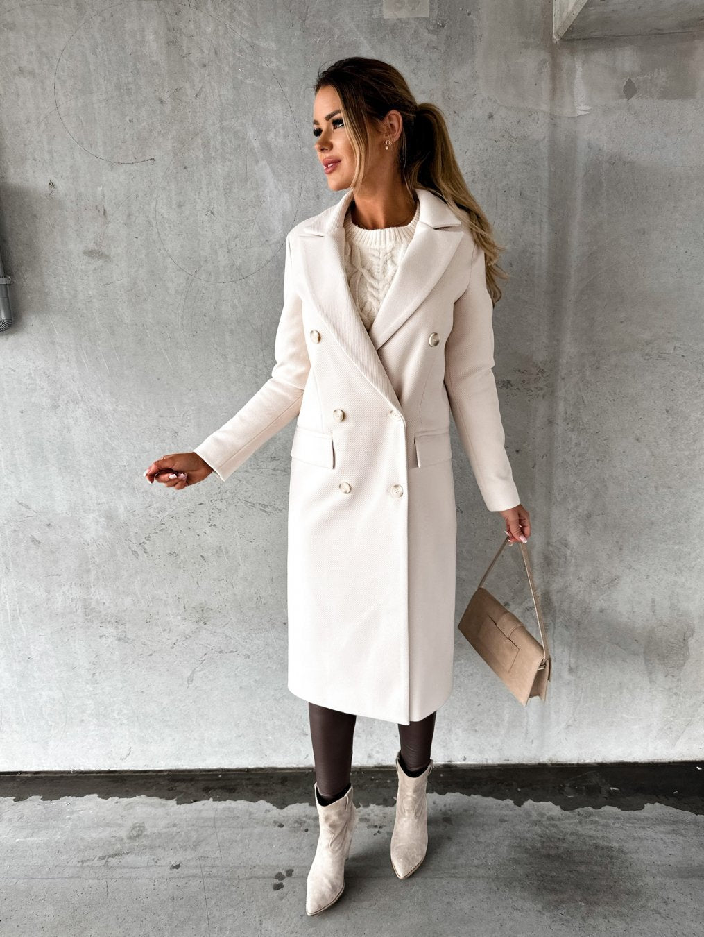 Women's Minimalist Long Sleeve Double Breasted Casual Coats
