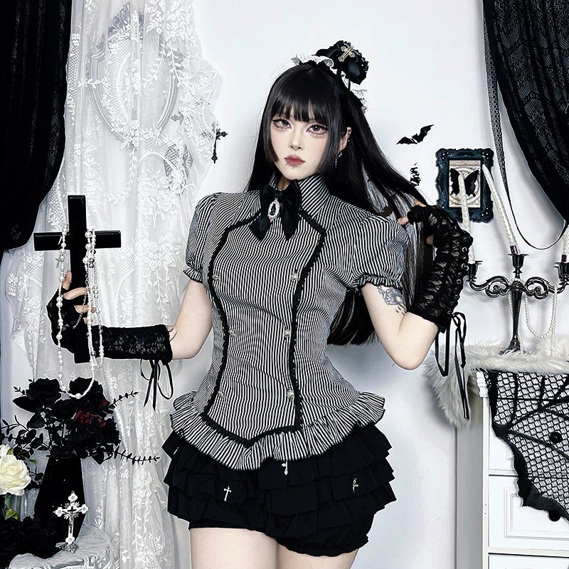 Gothic College Short-sleeved Shirt Summer Dark Tops