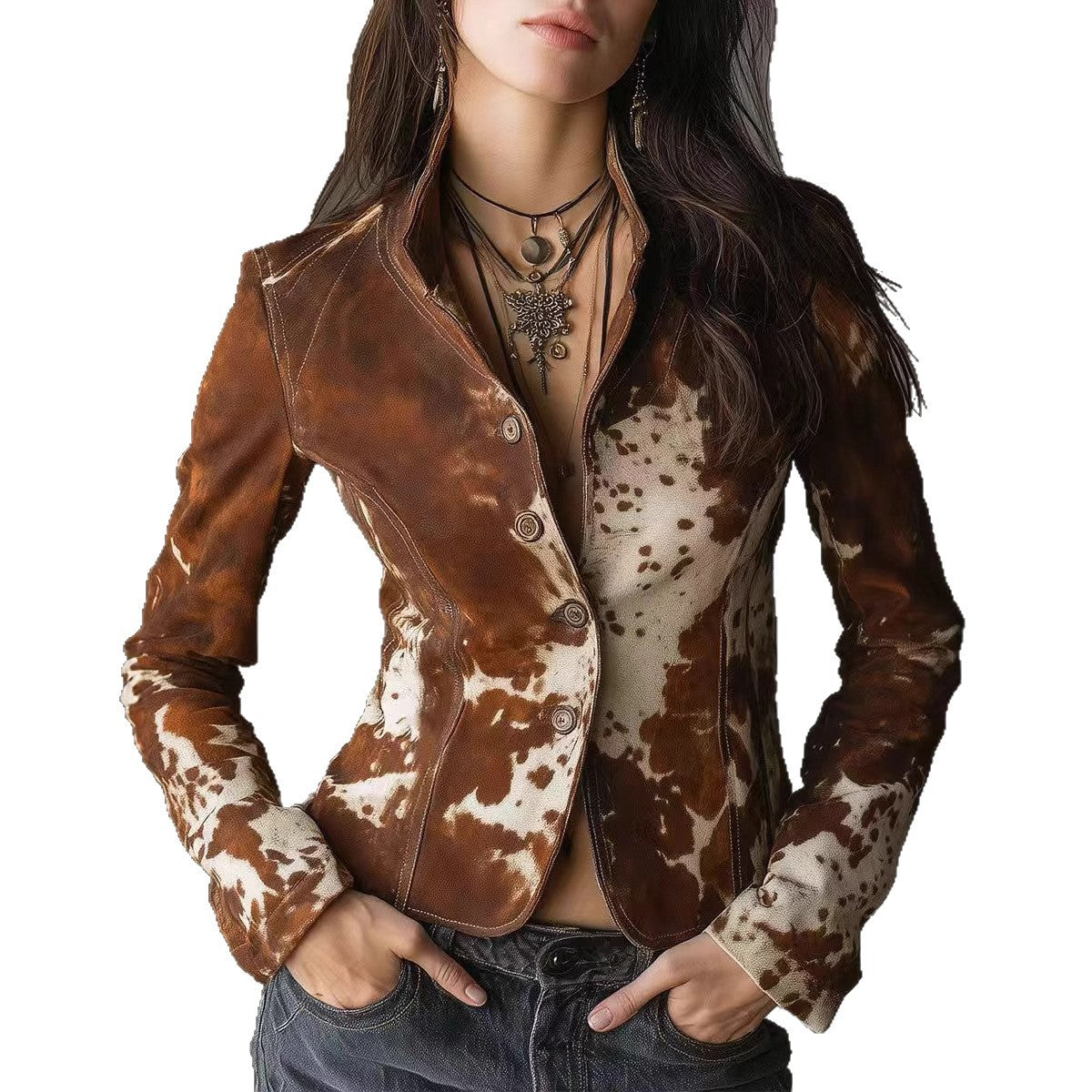 Women's Lapel Print Long-sleeved Single-breasted Personality Small Blazers
