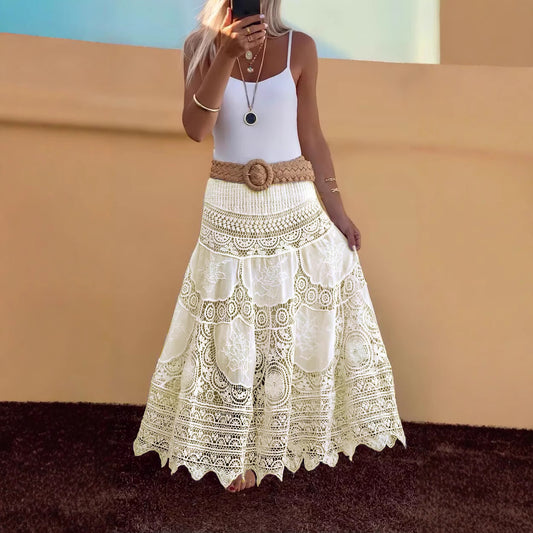 Women's Summer French Crochet Hollow Elastic Knitted Skirts