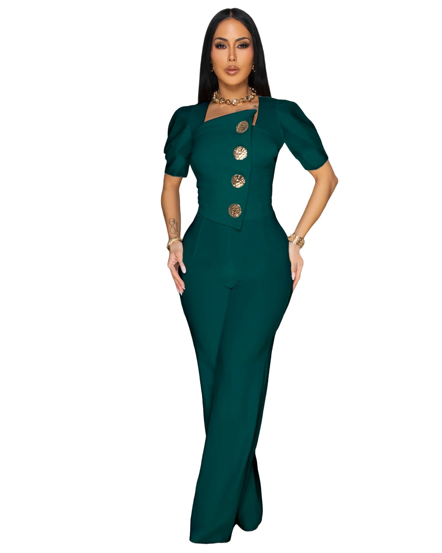 Women's Line Stitching Large Buttons Short-sleeved Sports Pants