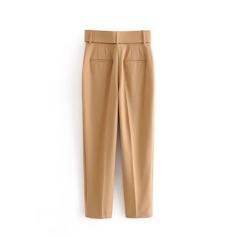 Women's European Spring With Belt Pure White Pants