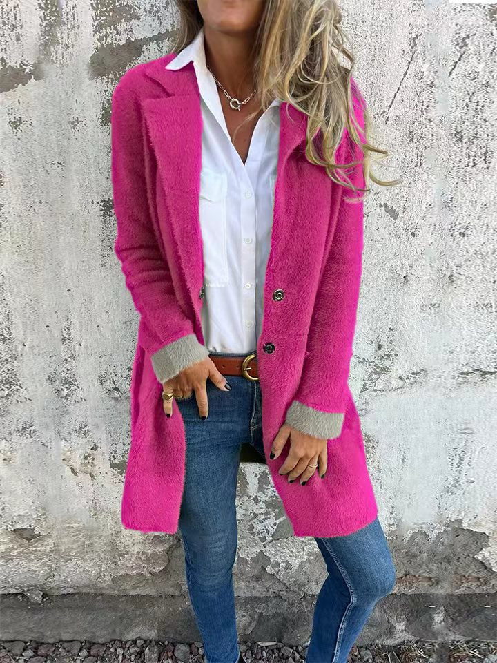 Women's Lapel Pocket Single-breasted Mid-length Plush Coats