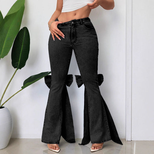 Retro Three-dimensional Bow Mop Horn Denim Jeans