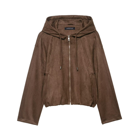 Women's Autumn Hooded Suede Effect Bomber Jackets
