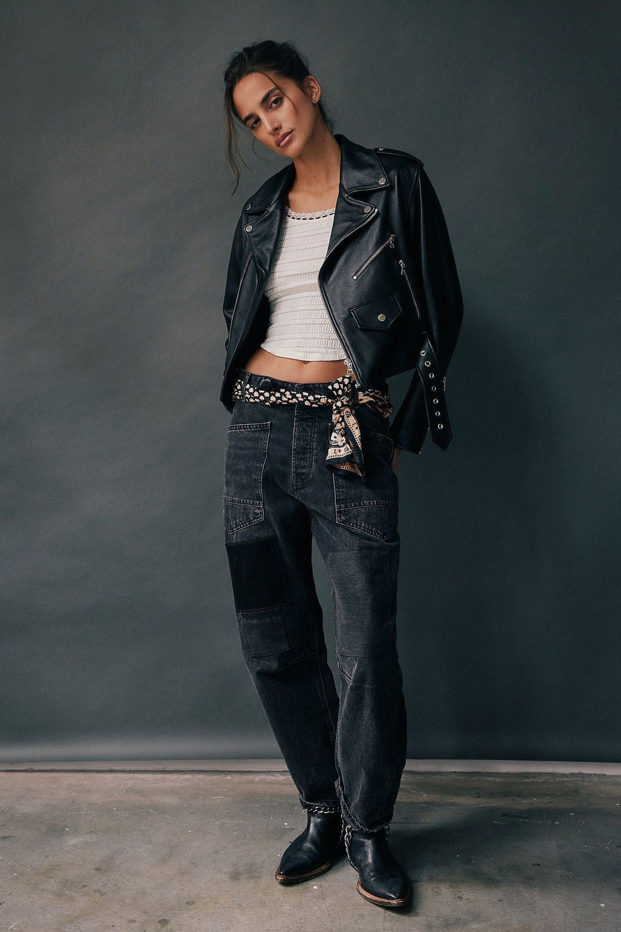 American Retro Washed Stitching Patchwork Straight Jeans