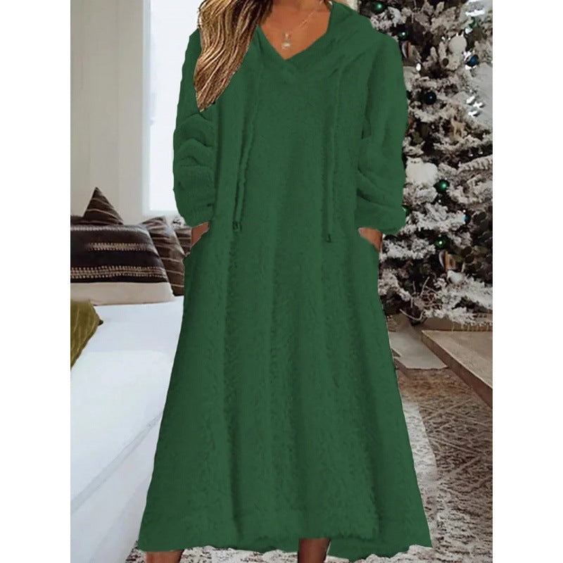 Loose Casual Fluff Hooded Long Sleeve Dresses