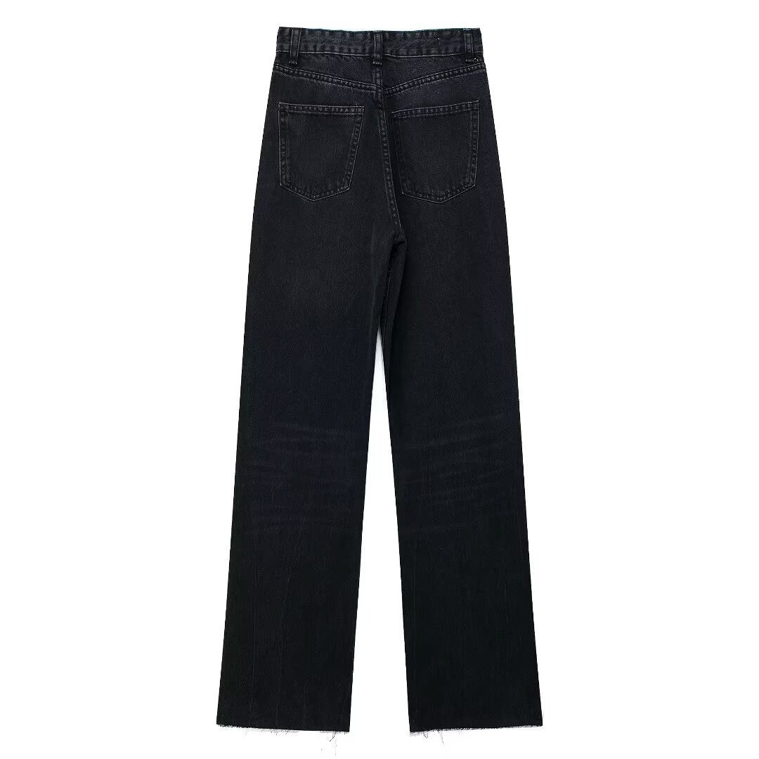 Women's Fashion Casual High Waist Straight Wide Jeans