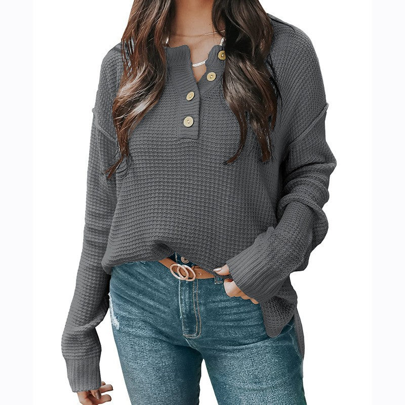 Women's Casual Long-sleeved Button Loose Pullover Sweater