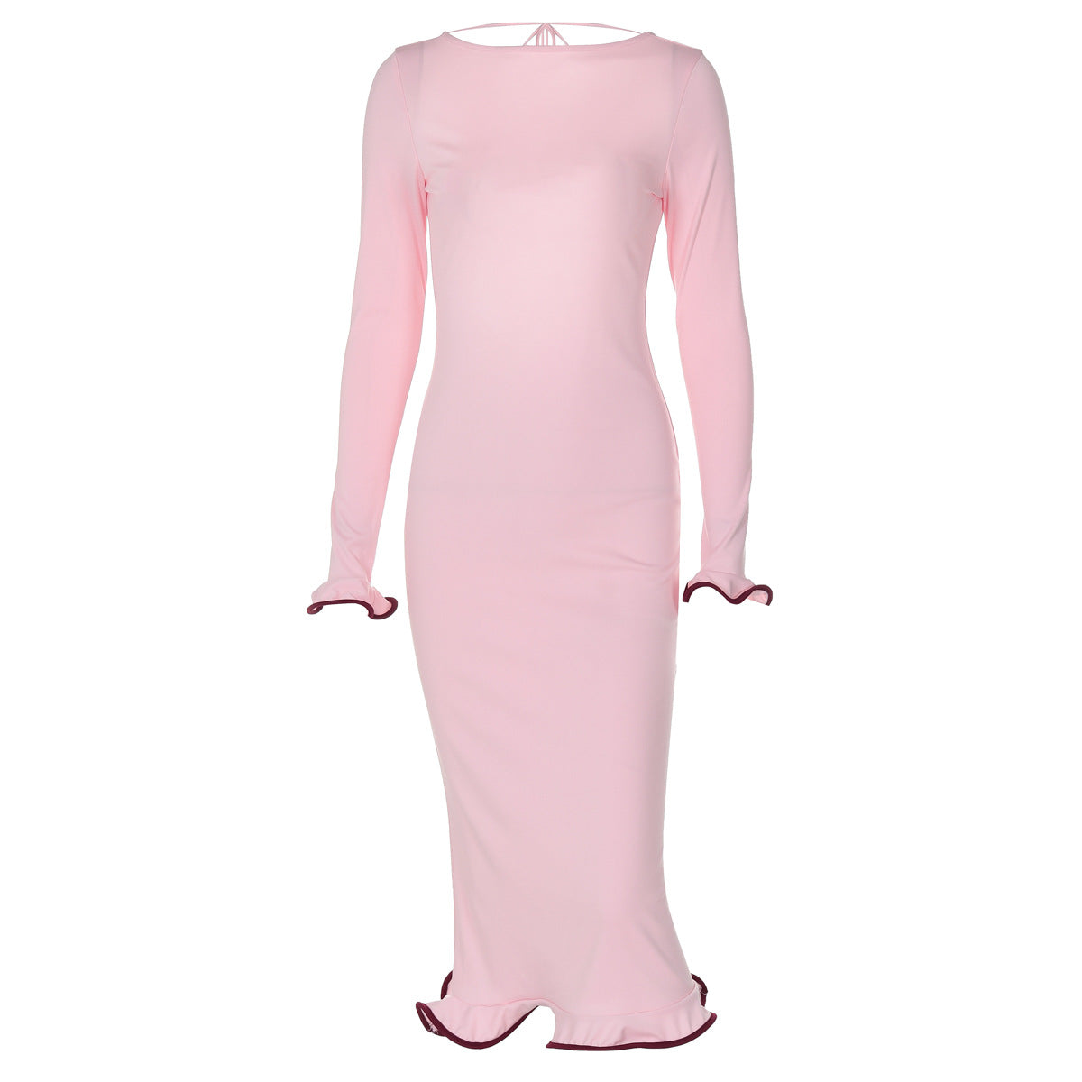 Women's Backless Flared Sleeve Ruffled Knitted Dress Dresses