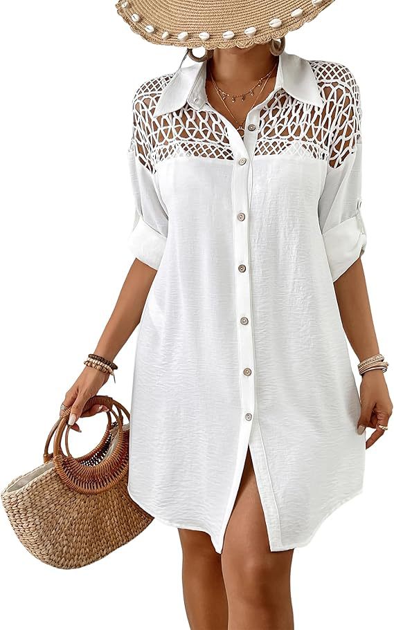Women's Summer Mesh Lace Stitching Shirt Holiday Blouses