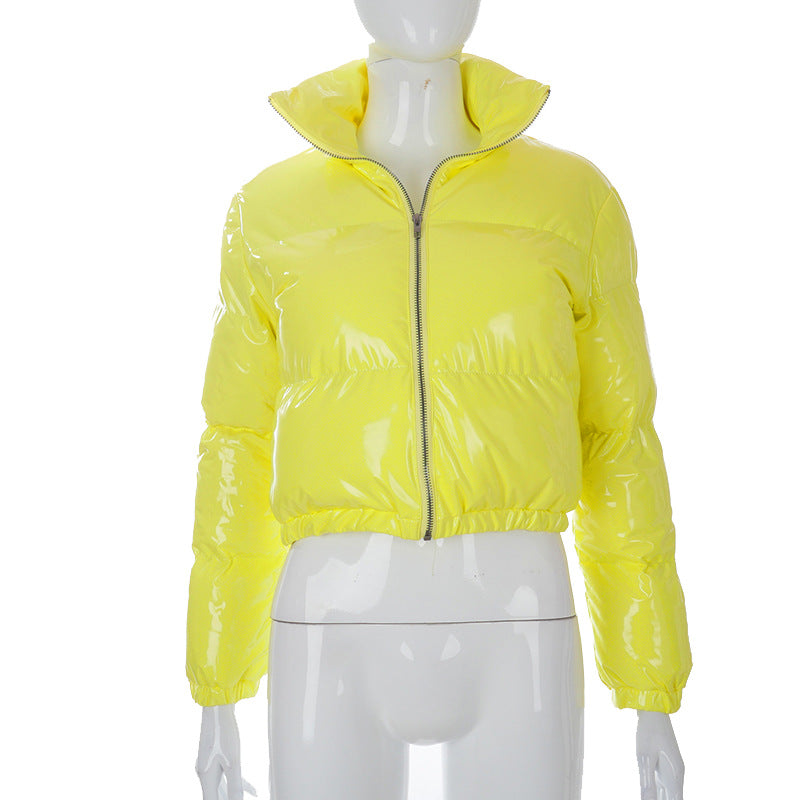 Women's Fashionable Glossy Stand Collar Down Bread Jackets