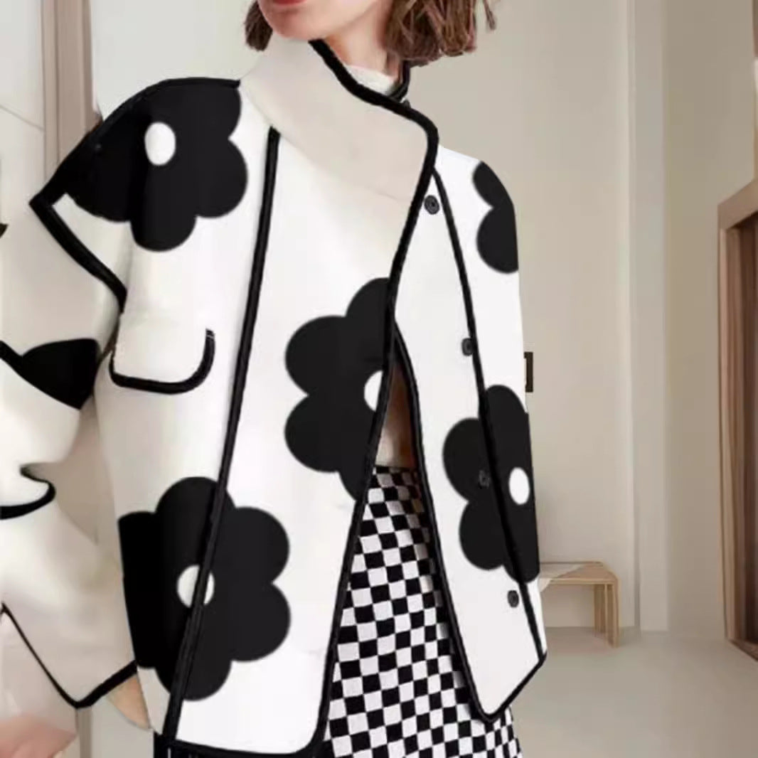 Women's Long Sleeve Loose Contrast Color Flower Floral Jackets