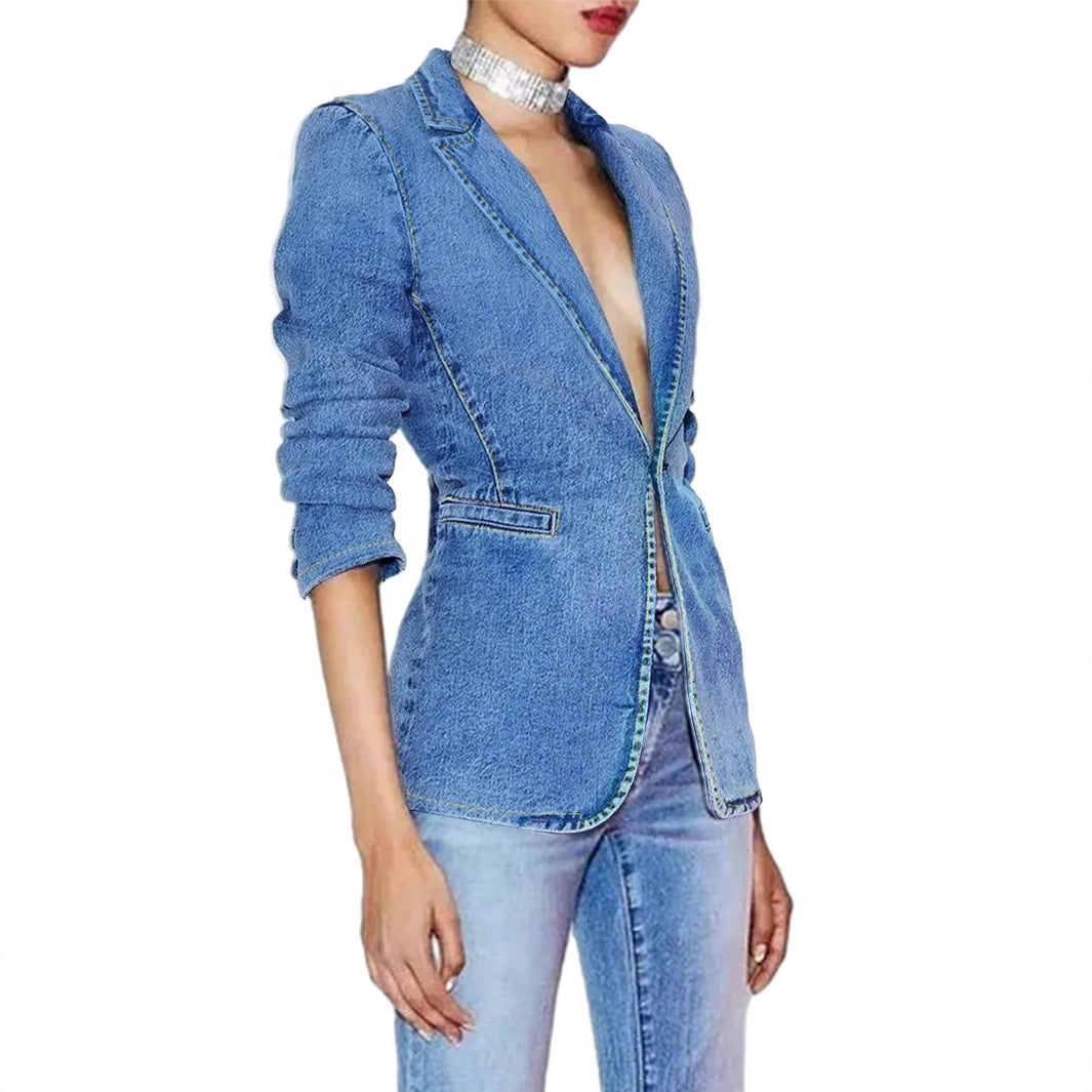 Women's Denim Slim Fit Slimming Collar Solid Jackets