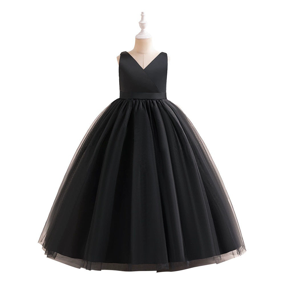 Children's Sleeveless Satin Mesh Birthday Performance Puffy Dresses