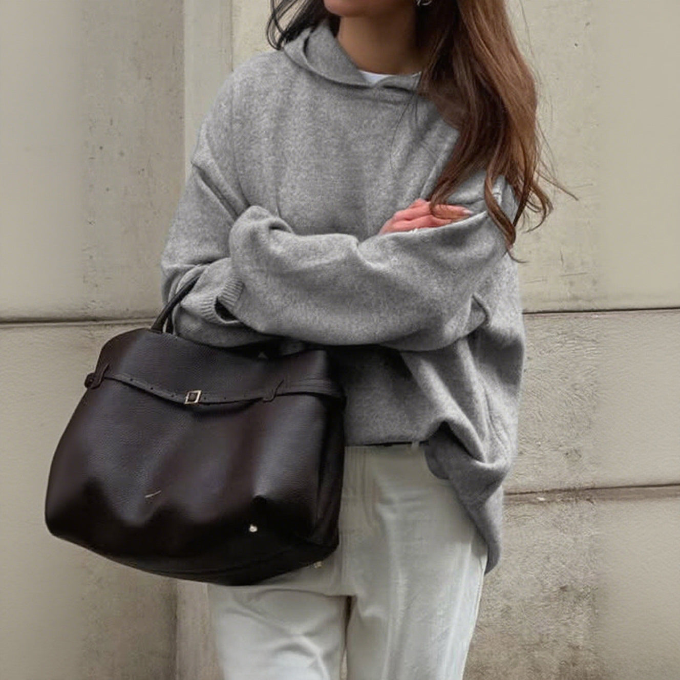 Women's Casual Minimalist Long Sleeve Hooded Woolen Knitwear