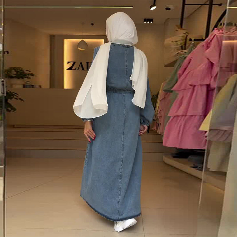 Women's Autumn Long Sleeve Waist Denim Loose Dresses