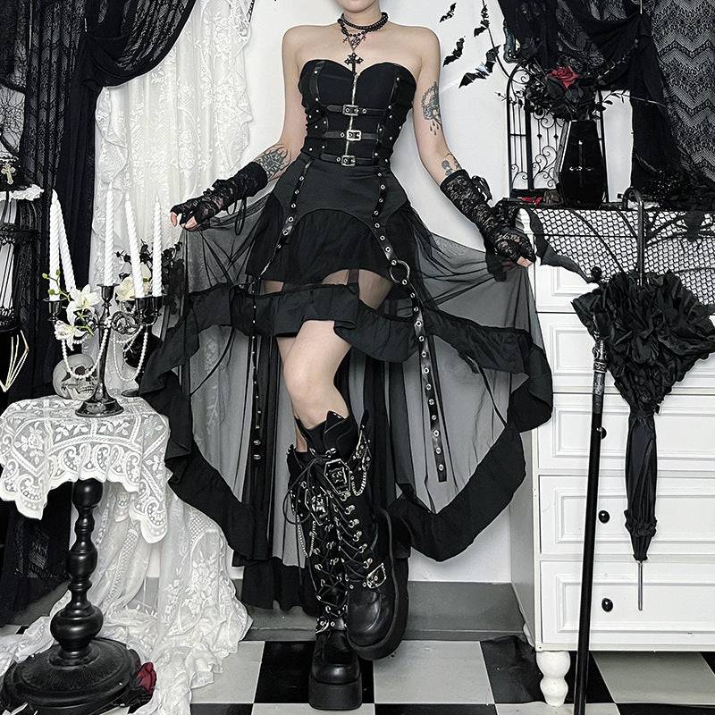 Culture Irregular Mesh Autumn Dark Style Personality Skirts