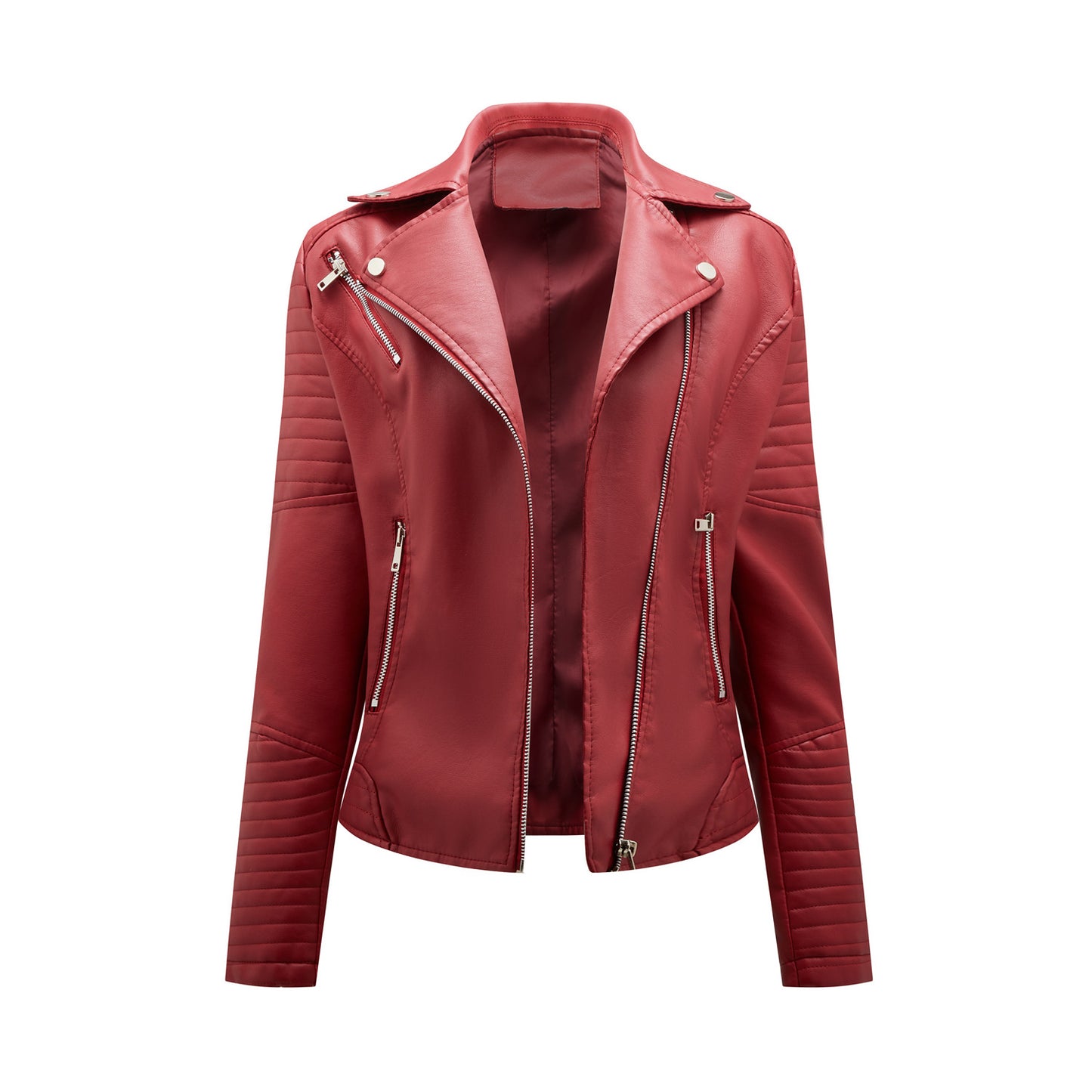 Women's Leather European Slim Lapel Motorcycle Oblique Jackets