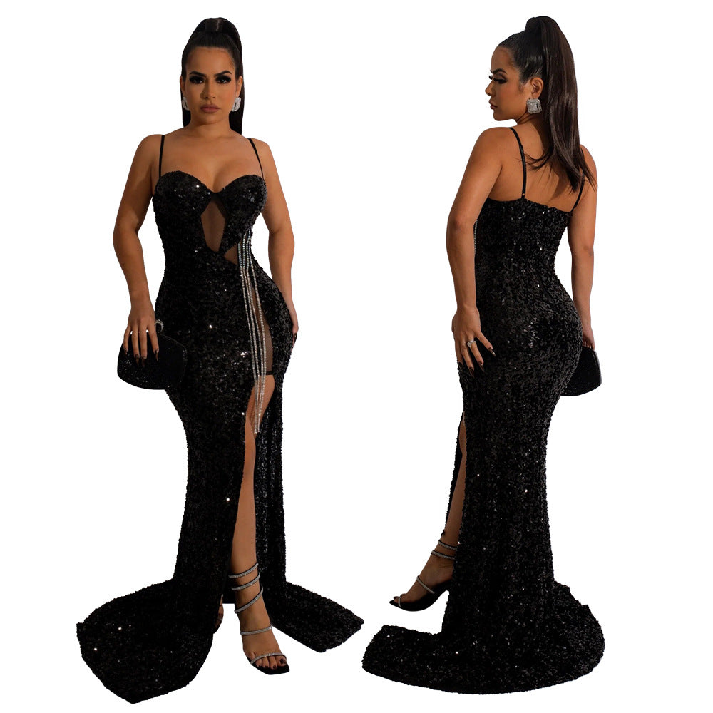 Women's Sexy Spaghetti Straps Sleeveless Sequined Dress Dresses