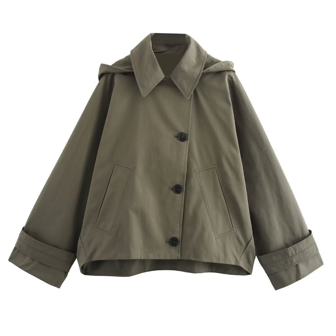 Women's Solid Color Polo Collar Single-breasted Long Coats