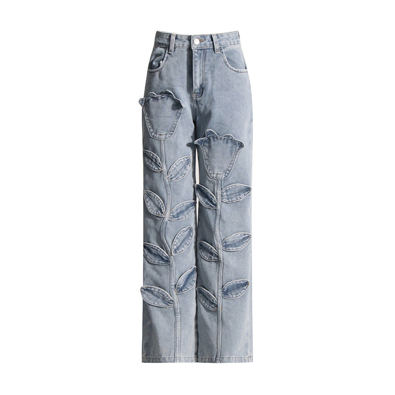 Women's Stitching Design High Waist Denim Trousers Jeans