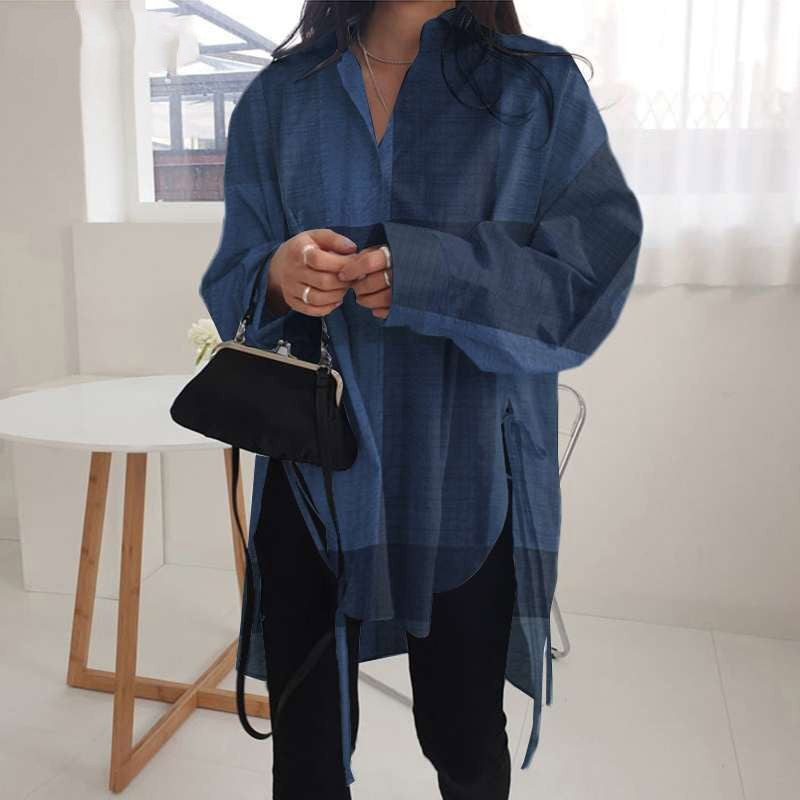 Loose Front Back Long Lace Up Blouses
