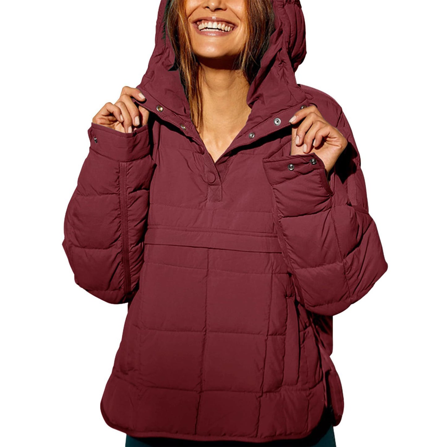 Model Pure Color Warm Keeping Pocket Long Sleeve Hooded Coats
