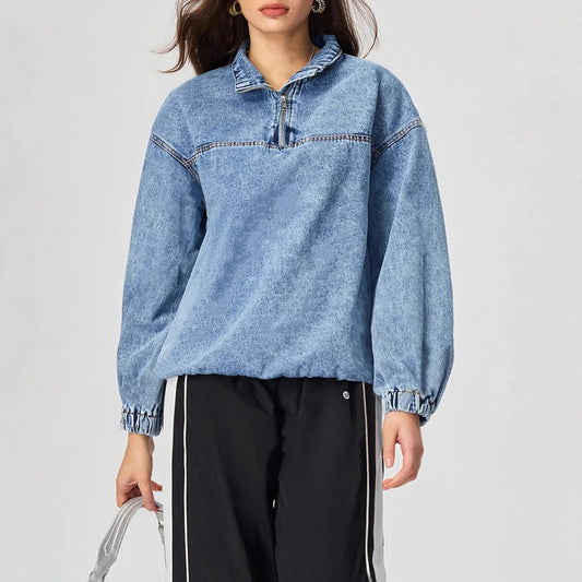 Women's Loose Pullover Leisure Denim Shirt Blouses