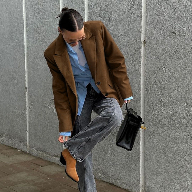 Women's Autumn Vintage Brown Suede Versatile Casual Blazers