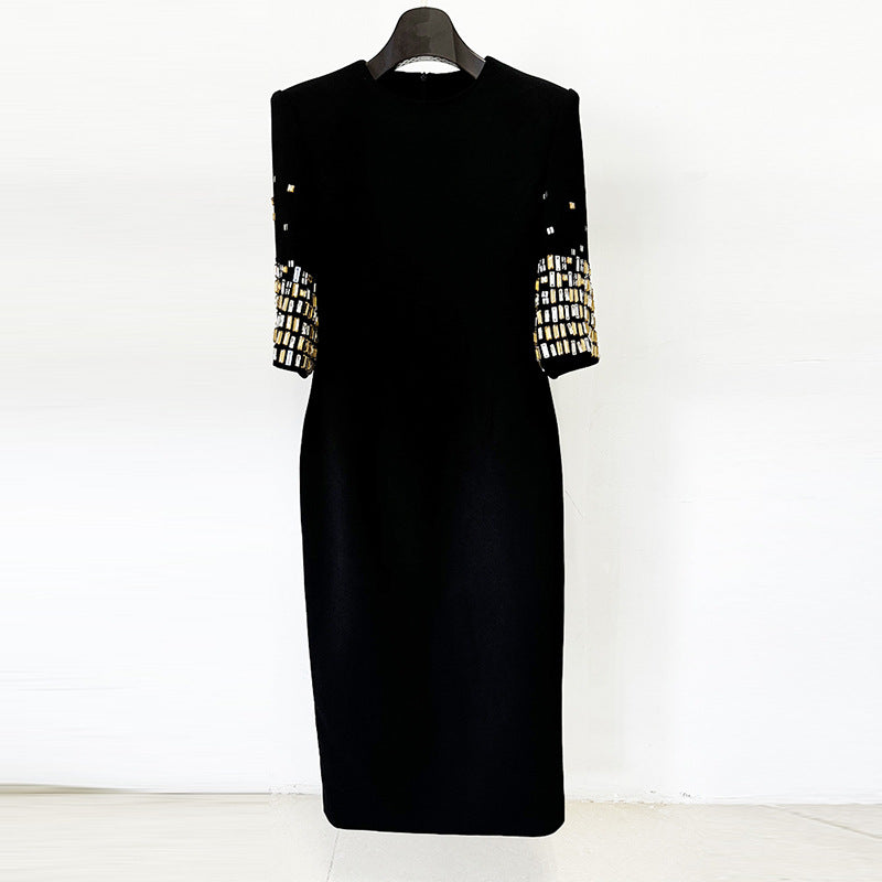 Glamorous Fashion Bead Half-sleeve Midi Dress Dresses
