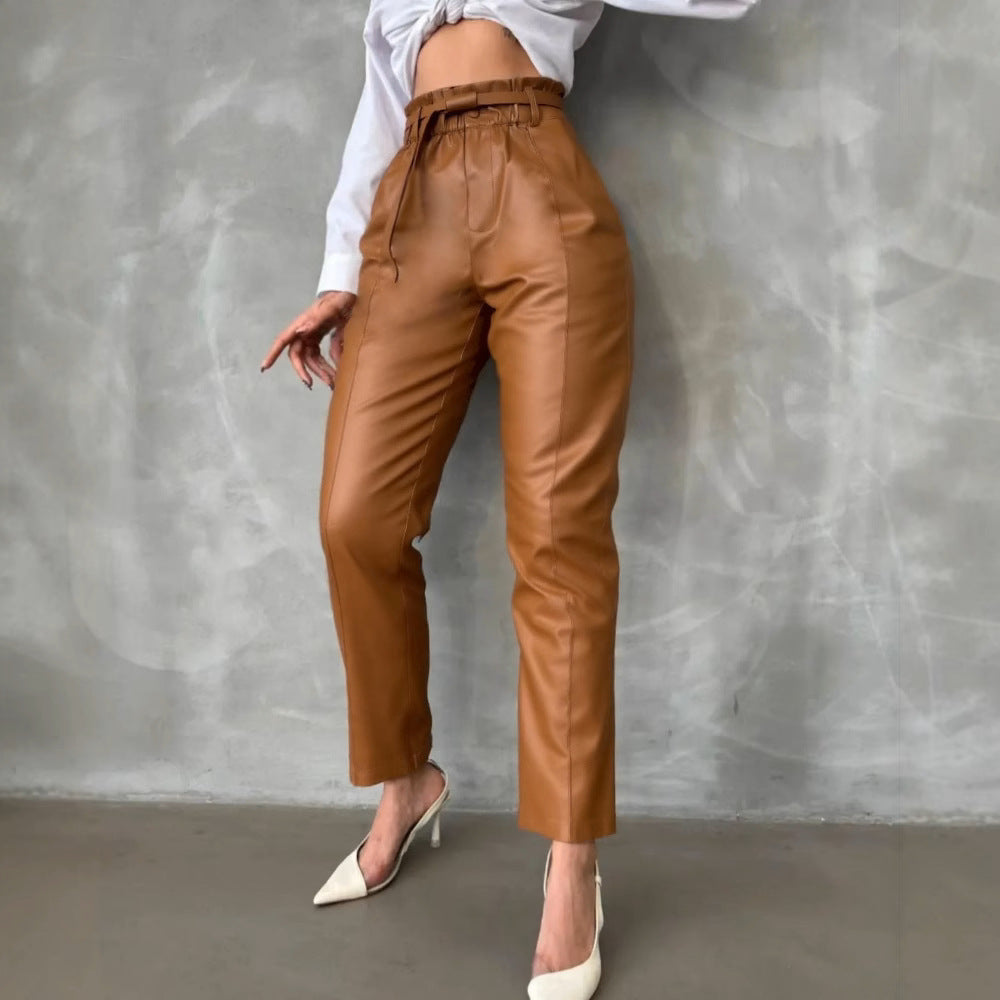Women's Wear Leather Outing Slimming Casual High Pants