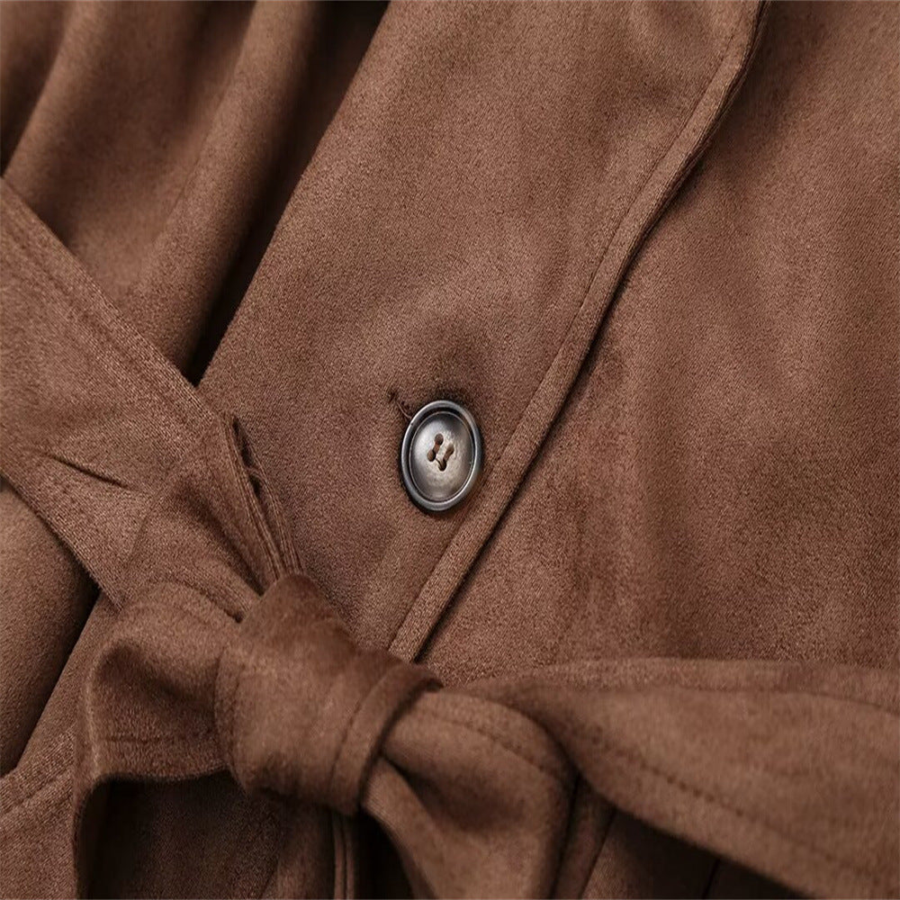 Women's Retro Loose Long Sleeve Belt Double Coats