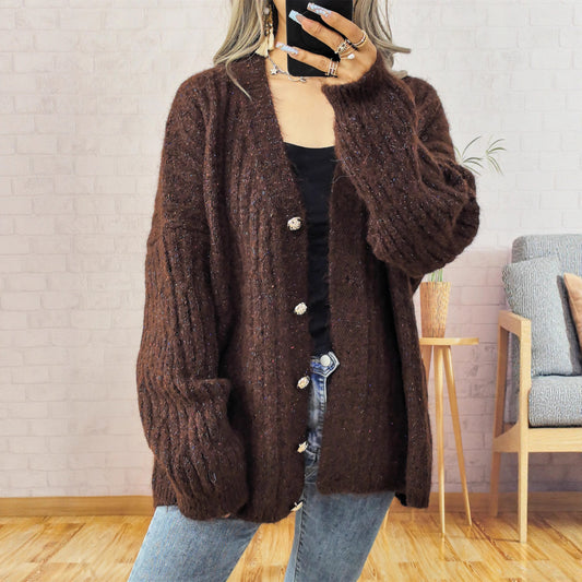 Retro Thick Gold Button Knitted Single-breasted Sweaters