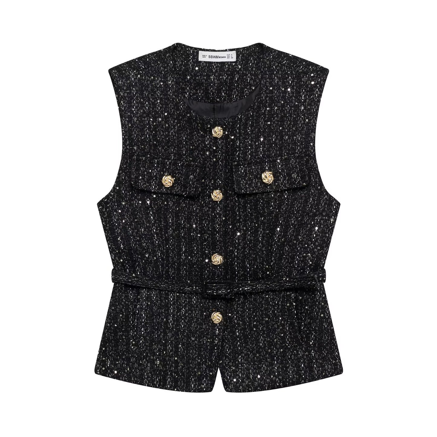 Attractive Spring Waistband Sequin Fashion Three-color Vests