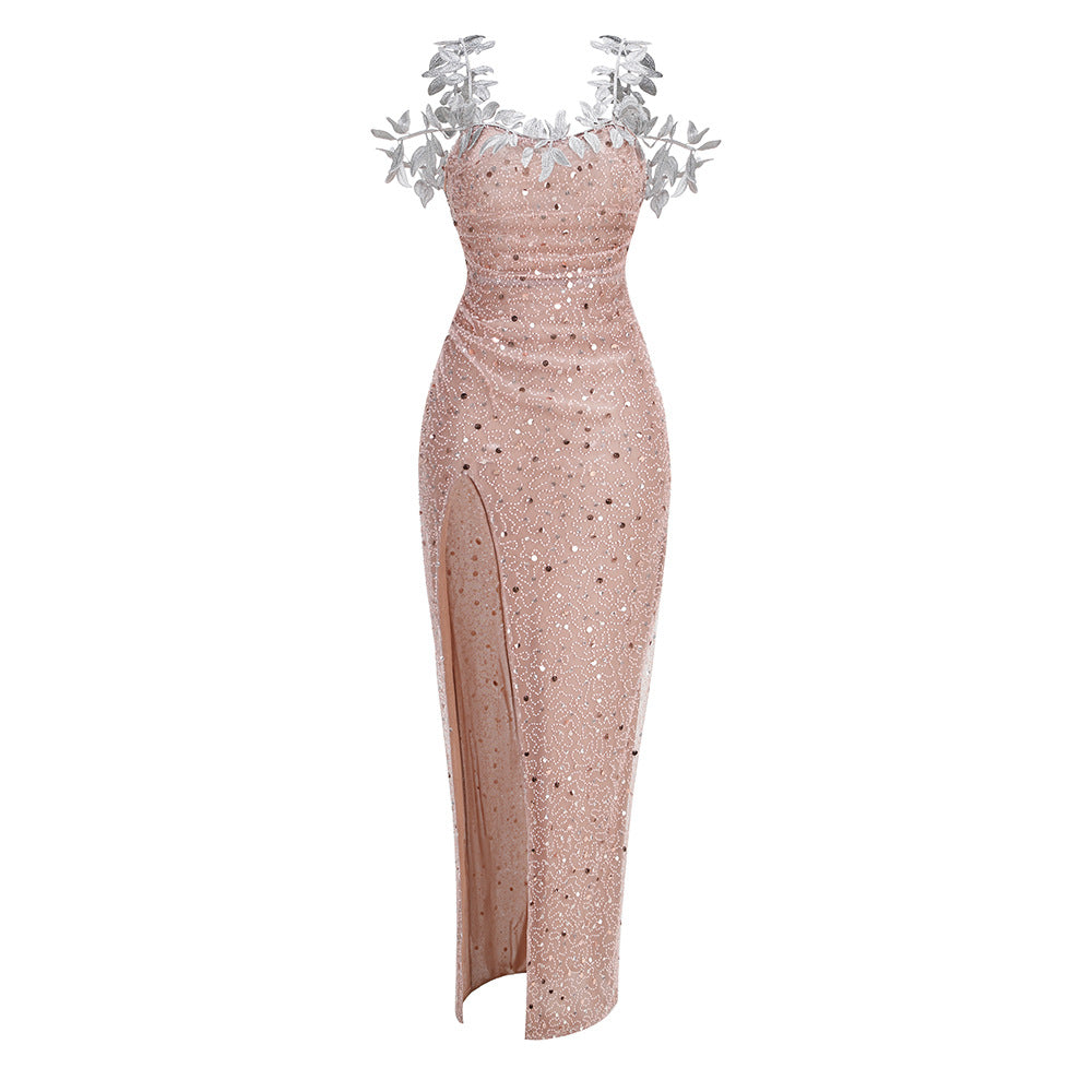 Women's Fashion Dress Strapless Long Type Slit Dresses