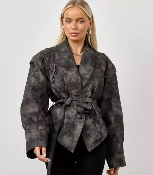 Fashion Temperament Lapel Tied Long Sleeve Jackets