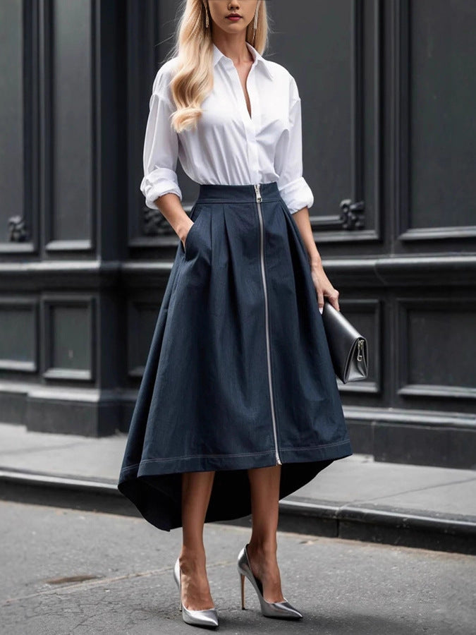 Women's Solid Color Zipper Irregular Pocket Fashion Skirts