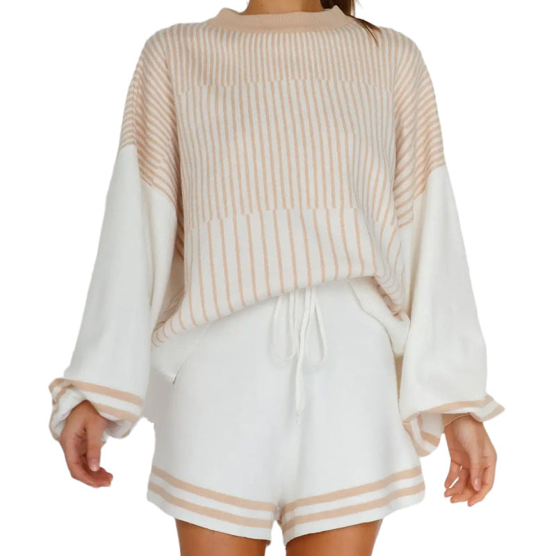Women's Mixed Color Stripe Long Sleeve Two-piece Sweaters