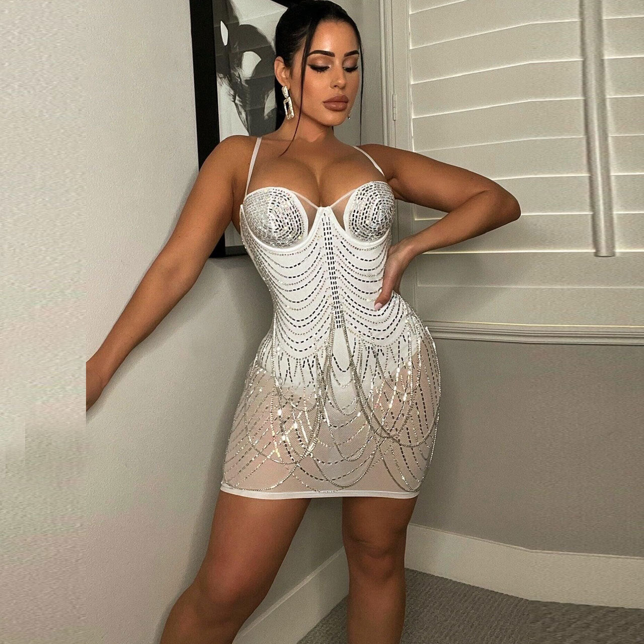 Sexy Slim Fit Rhinestone Tassel Dress Dresses