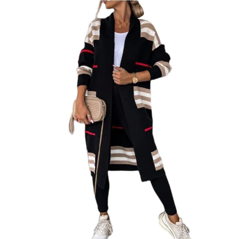 Women's Long Striped Oversized Loose Contrast Color Cardigans