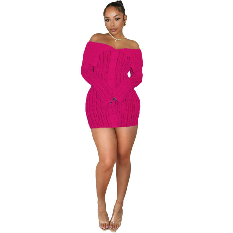 Women's Lapel Tight Wave Pattern Long Sleeve Dresses