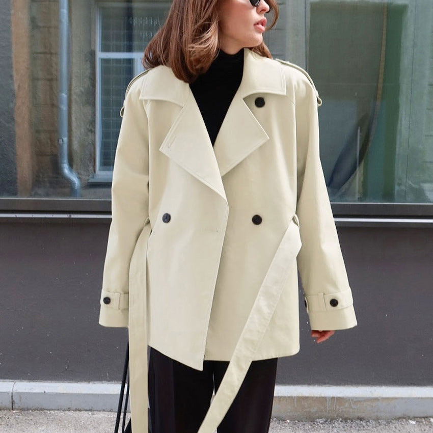 Women's Autumn Loose Lapels Belt Trench Design Sense Temperament Coats