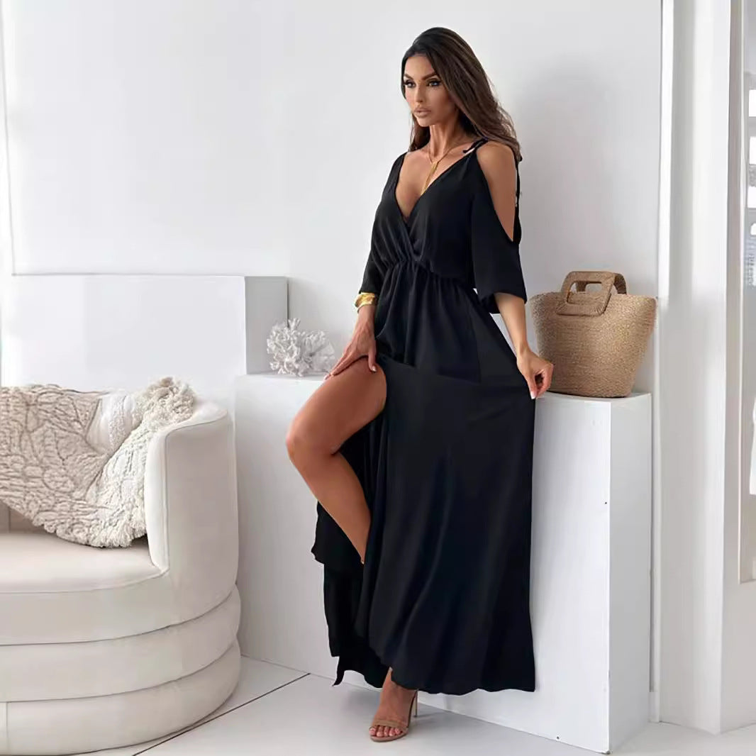 Women's Solid Color Sexy Sling Half Sleeve Dresses