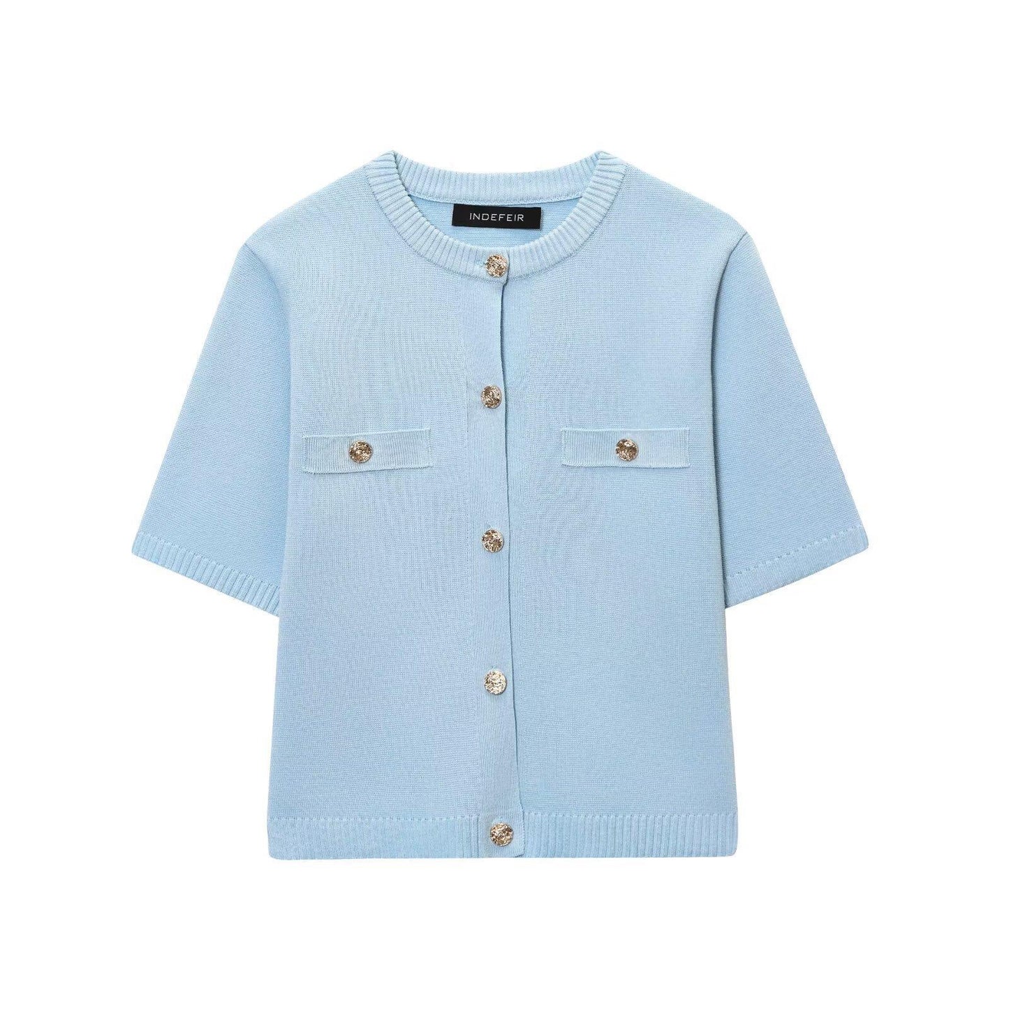 Women's Sleeve Button Summer Round Bow Tie Knitwear
