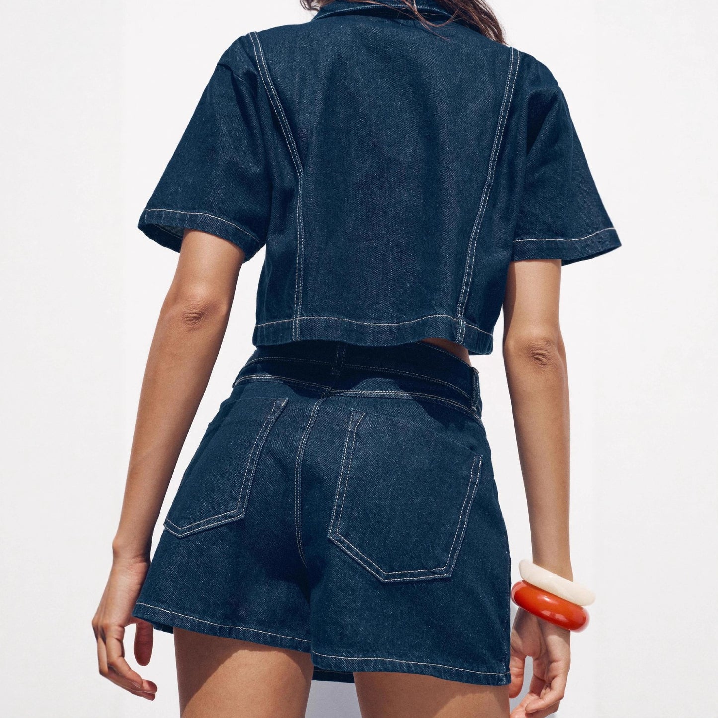 Denim Shirt Culottes Fashion Two-piece Summer Blouses